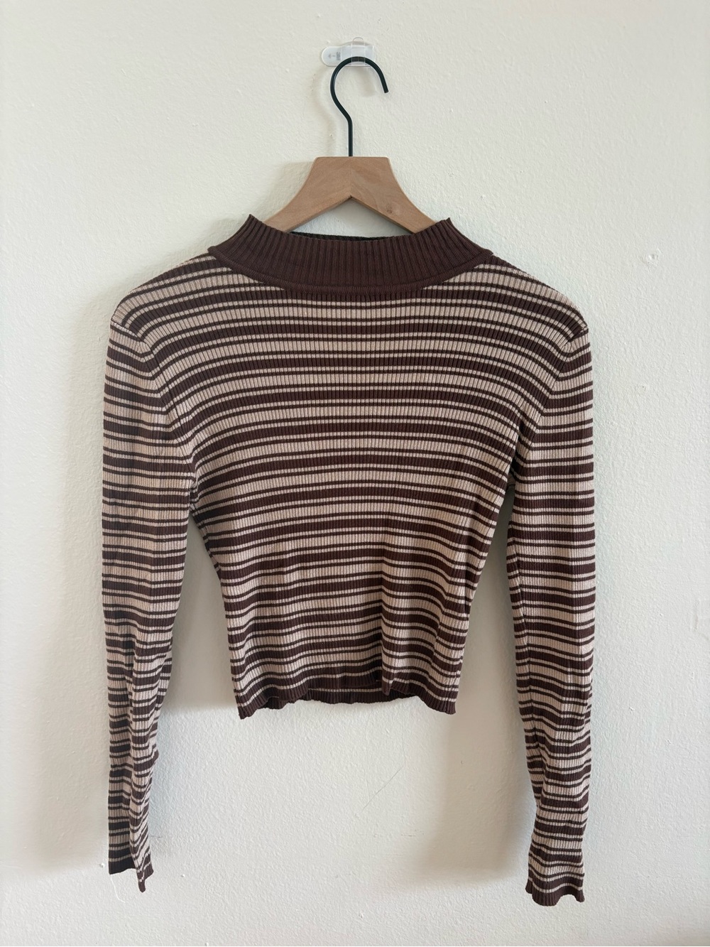 Striped Brown & Cream Ribbed Long-Sleeve Top